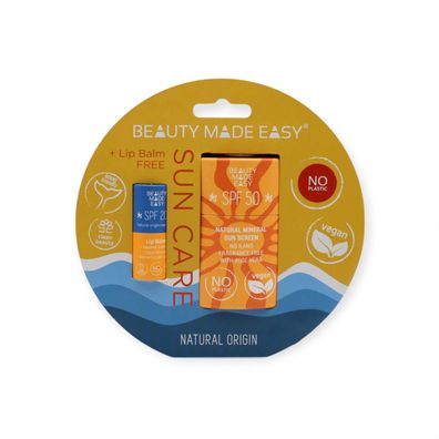Beauty Made Easy SPF50 Natural Mineral Sunscreen 30g + Lip Balm 6g mit LSF 20