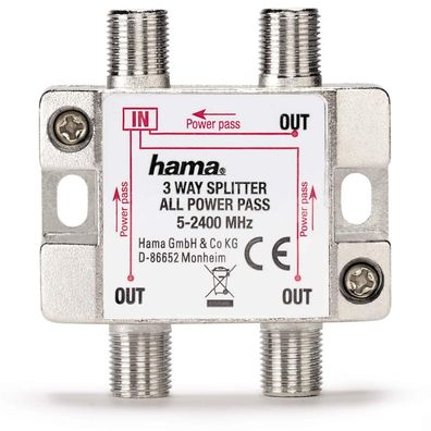 Hama Sat-Verteiler 3-fach voll geschirmt DC Sat-Splitter BK-Verteiler 4K HD TV