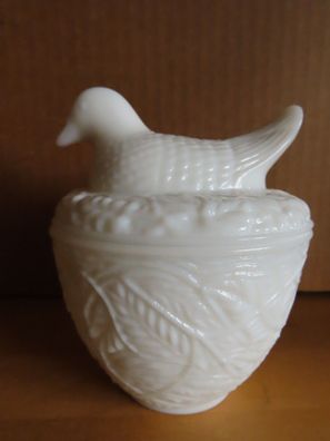 Deckeldose Taube Huhn weiß Glas Avon 7 / ca. 12,5 cm hoch