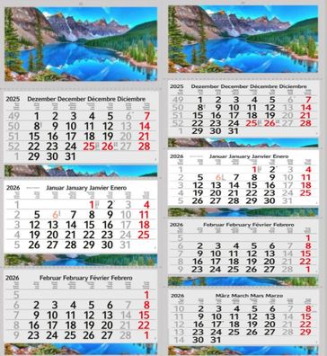 3 / 4 Monatskalender 2026 Wandkalender Fotokalender Bürokalender Kalender Berge See