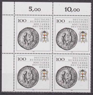 BRD 1990 postfrisch 4er Block Ecke oben links MiNr. 1451 800 Jahre Deutscher Orden