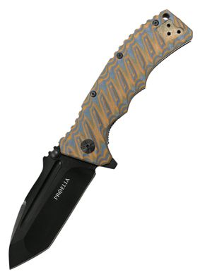 Defcon Proelia Tanto Taschenmesser, matt-schwarze Klinge, braun-blauer Griff