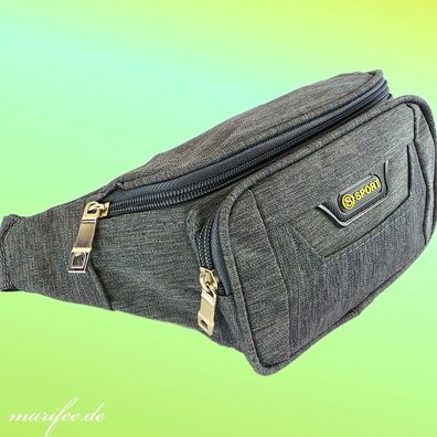 Bauchtasche Canvas, Unisex, 3 Fächer, Grau Art.-Nr. 13225