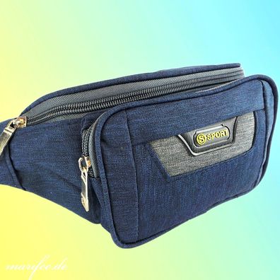 Bauchtasche Canvas, Unisex, 3 Fächer, Blau Art.-Nr. 13224