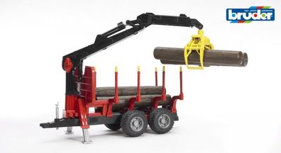 Bruder 02252 Rückeanhänger mit Ladekran Baumstämmen und Holzgreifer
