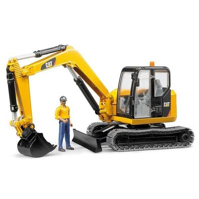 Bruder 02466 Cat Minibagger mit Bauarbeiter, gelb