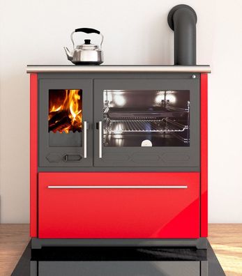 Plamen EEK A+ 850 Glas N – Roter Küchenofen Holzherd 8 kW (rechte Version)