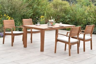 Batavia Set 9tlg., 4 Stapelsessel, 4 Auflagen, Tisch 185 x 90 cm