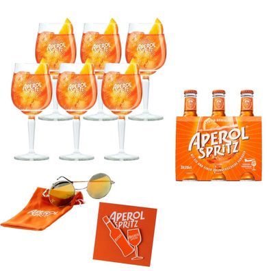 Aperol Spritz Geschenkset – 6 Gläser, 3x 0,2l Ready-to-Drink (10,5% Vol.) , Son
