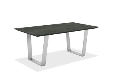 Gartentisch Noha 160x95 Tischplatte HPL Graphit Trapezkufe Edelstahl gebürstet