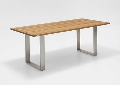 Gartentisch Noha 200x95 Tischplatte Teakholz Profilkufe Edelstahl gebürstet