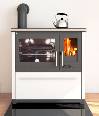 Plamen EEK A+ 850 Glas N – Weißer Küchenofen Holzherd 8 kW (linke Ausführung)