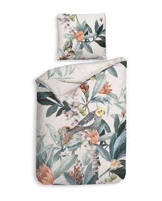 Heckett & Lane Mako-Satin Eco Bettwäsche 155x220 Antoni Blüten Kakadu Blätter