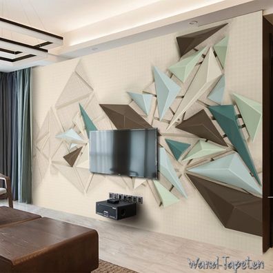 Vlies Fototapete Wandtapete Wandbilder 3D Dreieck Beige Stoff Mosaik 3336