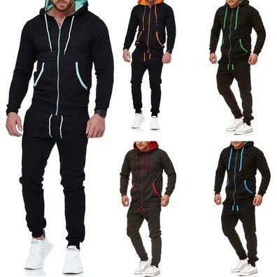 Herren Jogginganzug | Hausanzug gemutlich | Freizeitanzug mit Farbakzent 704