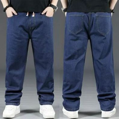 Herren Ubergrobe Jeans Locker Denim-Hose Stretch Baggy Gerades Bein Hose XL-7XL