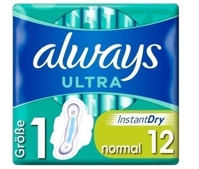 Always Ultra Normal Damenbinden, 12 Stueck - Extra Duenn und Zuverlaessig