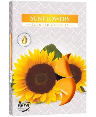 Bispol Duft-Teelichter Sonnenblume, 6er Pack - Aromatherapie Kerzen fuer Entspann