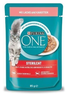 Purina One Nassfutter fuer Kastrierte Katzen, Lachs, 85g