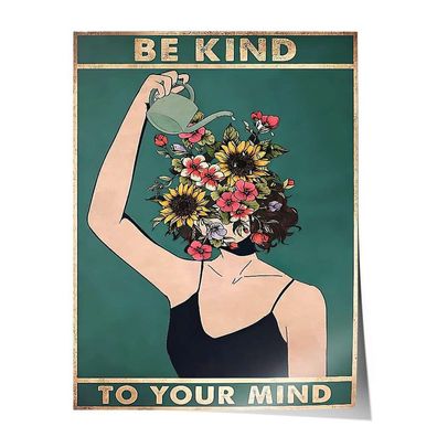 Leinwandbild Poster Wohnzimmer Deko retro vintage Blumen Bild Be kind to your mind