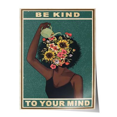 Leinwandbild Poster Wohnzimmer Deko retro vintage Blumen Bild Be kind to your mind