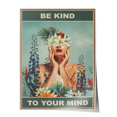 Leinwandbild Poster Wohnzimmer Deko retro vintage Blumen Bild Be kind to your mind