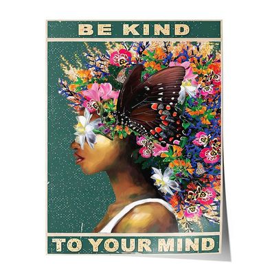 Leinwandbild Poster Wohnzimmer Deko retro vintage Blumen Bild Be kind to your mind