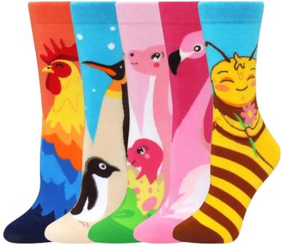5er-Pack Lustige Damen-Socken - Tiermotive in 3/4-Länge