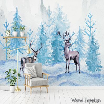 Vlies Fototapete Wandtapete Wandbilder Abstrakte Elch Aquarell Landschaft 3380