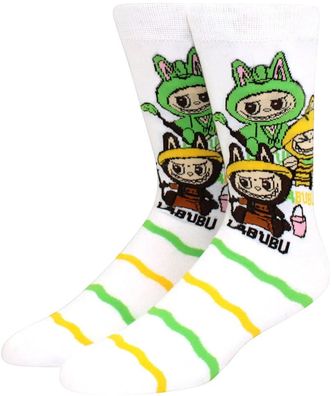 Labubu Unisex Socken - Manga-Monster - Weiß/Gelb/Grün - 37-46