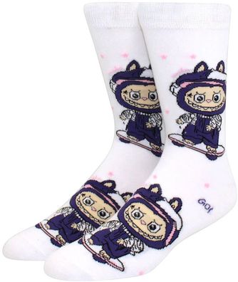 Labubu Unisex Socken - Manga-Monster - Weiß/Lila/Rosa - 37-46