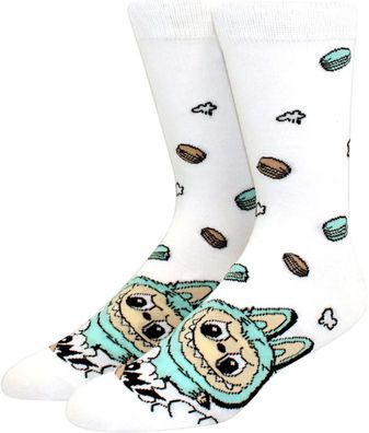 Labubu Unisex Socken - Manga-Monster - Weiß/Grün/Beige - 37-46