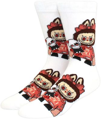 Labubu Unisex Socken - Manga-Monster - Weiß/Braun/Rot - 37-46