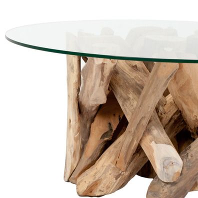 Teak Couchtisch TORA-rund ca. D90cm Wohnzimmertisch Glastisch Holztisch Tisch
