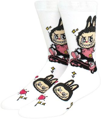 Labubu Unisex Socken - Manga-Monster - Weiß/Rosa/Schwarz - 37-46