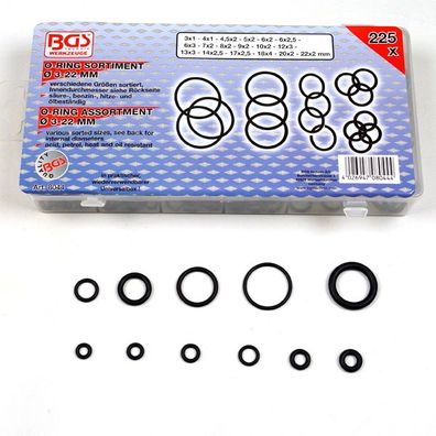 O-Ring-Sortiment, Dichtungsringe Gummidichtung, &Oslash; 3 - 22 mm, 225-tlg