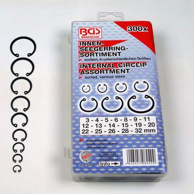 Innen-Seegerring-Sortiment, Sprengringe &Oslash; 3 - 32 mm, 300-tlg
