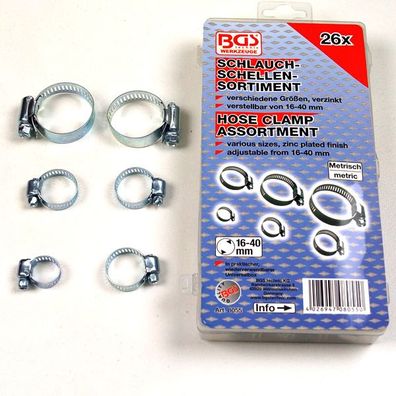 Schlauchklemmen-Sortiment, Schlauchschellen &Oslash; 16 - 40 mm, 26 tlg