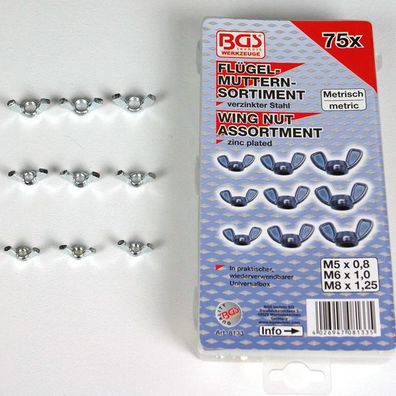Flügelmuttern Sortiment, Schraubenmuttern M5 M6 M8, 75 tlg