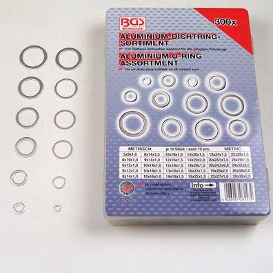 Aluminium Dichtring-Sortiment, Aluminiumdichtungen 300-tlg