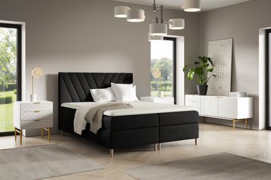 Boxspringbett Schlafzimmerbett ESPEN Premium 160x220cm Stoff Fresh Schwarz