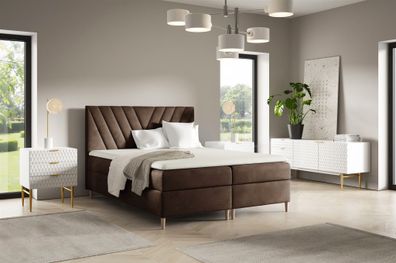 Boxspringbett Schlafzimmerbett ESPEN Premium 140x220cm Stoff Fresh Braun