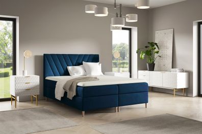 Boxspringbett Schlafzimmerbett ESPEN Premium 120x200cm Stoff Fresh Dunkelblau