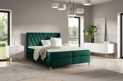 Boxspringbett Schlafzimmerbett ESPEN Premium 160x200cm Stoff Fresh Grün