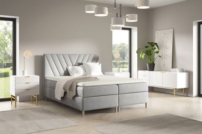 Boxspringbett Schlafzimmerbett ESPEN Premium 200x200cm Stoff Fresh Hellgrau