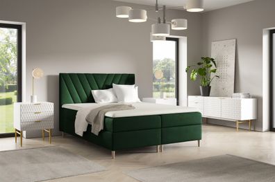 Boxspringbett Schlafzimmerbett ESPEN Premium 180x220cm Stoff Fresh Flaschengrün