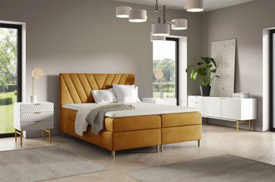 Boxspringbett Schlafzimmerbett ESPEN Premium 200x200cm Stoff Fresh Senfgelb