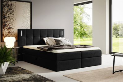 Boxspringbett Schlafzimmerbett MARTIM Premium 120x200cm Stoff Fresh Schwarz