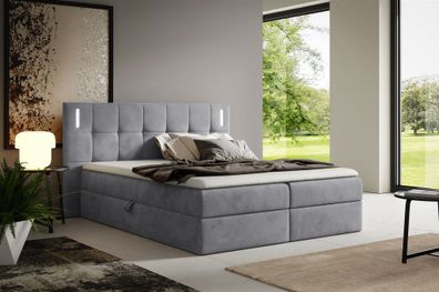 Boxspringbett Schlafzimmerbett MARTIM Premium 140x200cm Stoff Fresh Grau