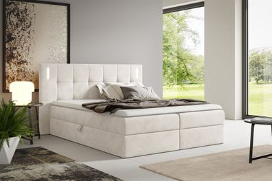 Boxspringbett Schlafzimmerbett MARTIM Premium 180x200cm Stoff Fresh Altweiß